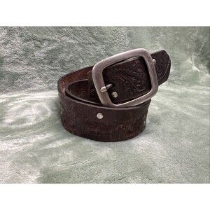 Enmon Embossed Gen Leather Belt Size Med Studded Silver Buckle Western 40”x1.5”